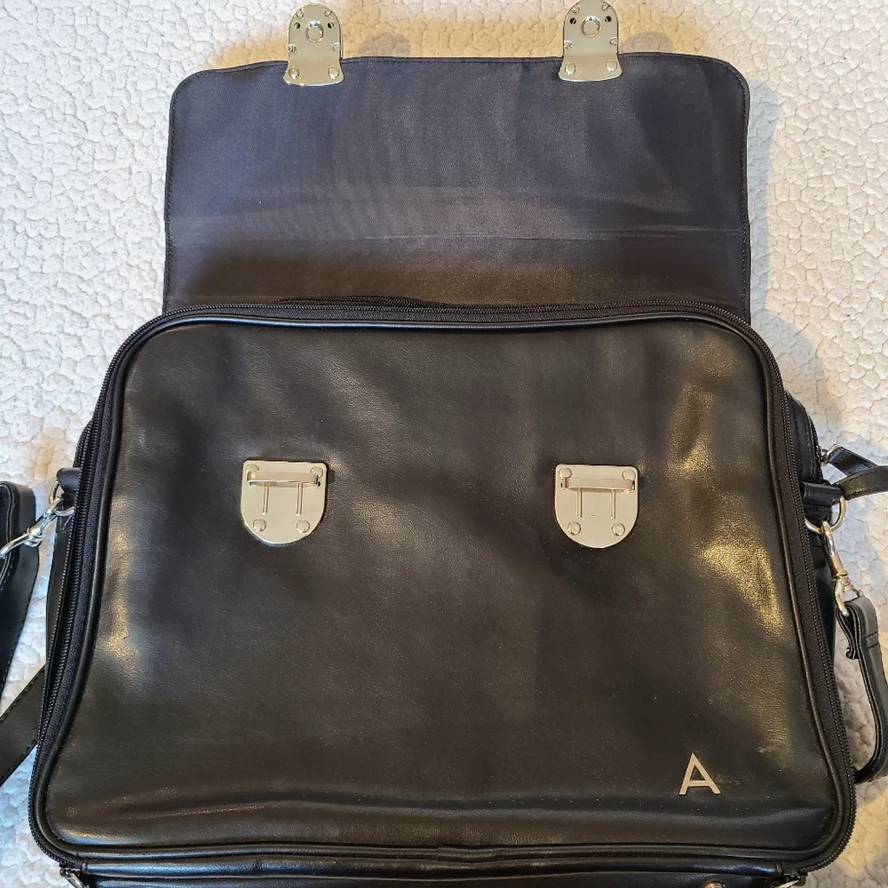 Black soft sides leather portfolio briefcase